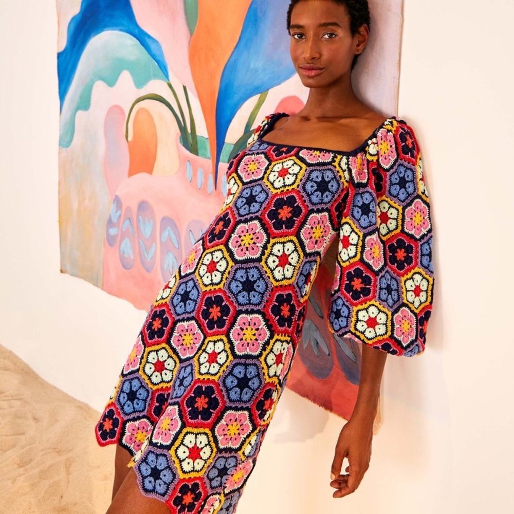 Farm Rio Flower Crochet Mini Dress Size Medium